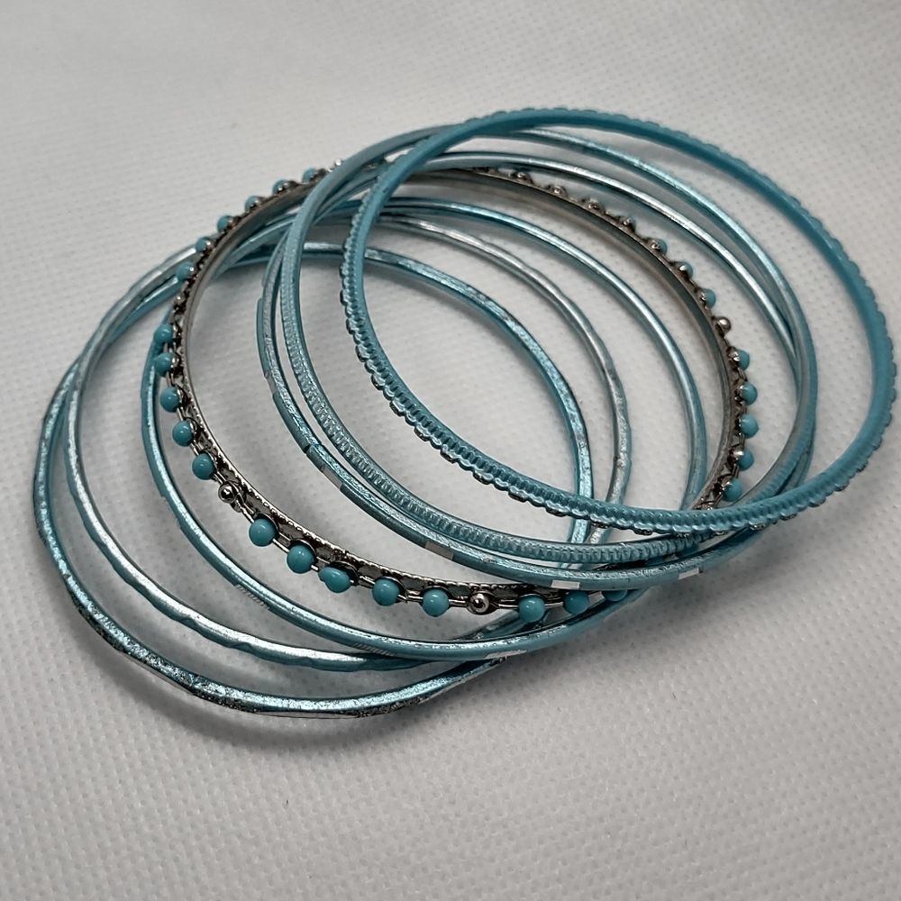 Light Blue Thin Boho Bangles Set of 7
